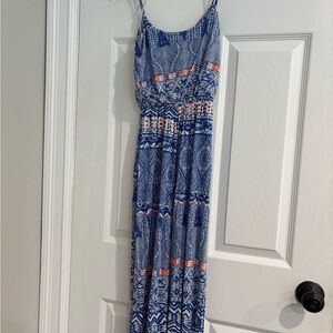 Lush Blue and Orange Geometric Maxi Dress XS NWOT